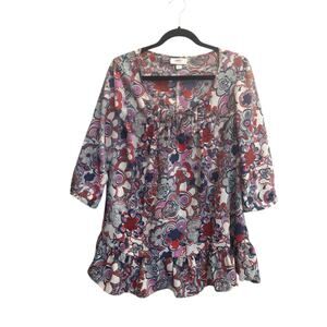 Liberty Of London X Target Large Floral Boho Ruffle 3/4 Sleeve Tunic Top #6214